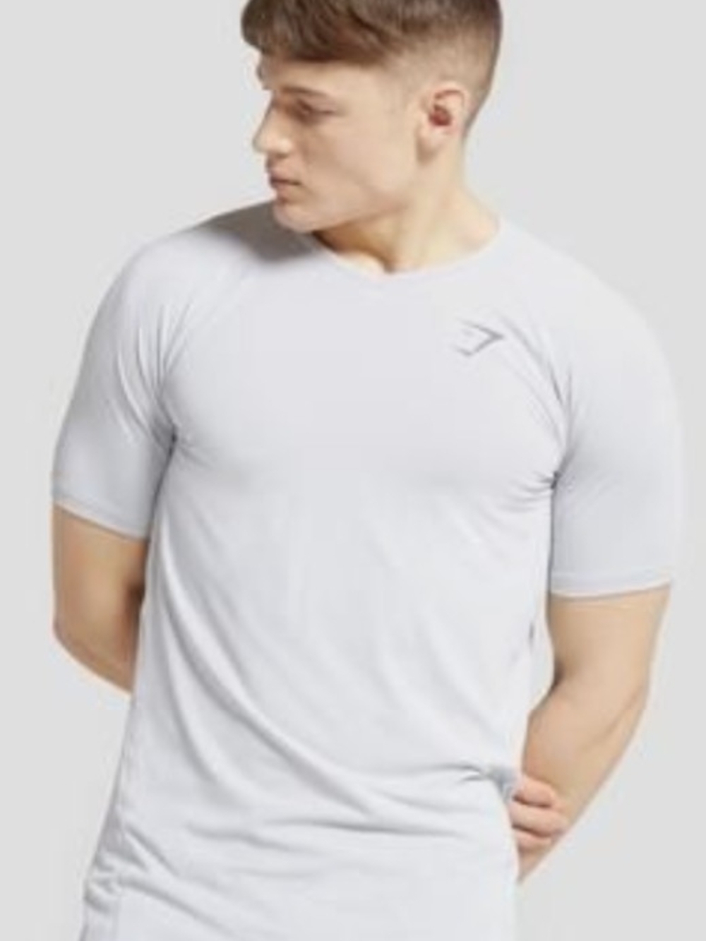 Gymshark Men's Veer Short Sleeve Athletic T-Shirt in the color Platinum Grey.
